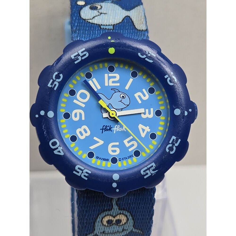 Vintage Flik Flak Swatch Kids Fish Blue Aluminum Watch Swiss Ocean New Battery - Picture 4 of 10